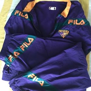 Vtg 90s Fila Windbreaker Suit Jacket/pants S Large